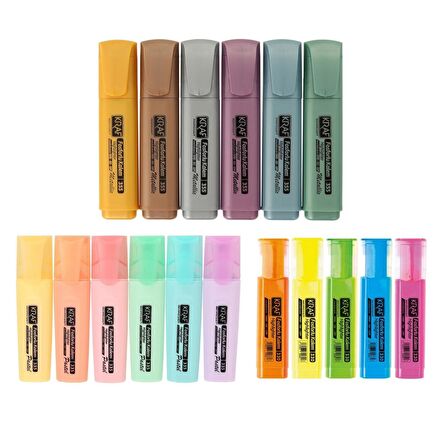 Kraf 6 Metalik + 6 Pastel + 5 Neon Fosforlu Kalem Seti - 17 Renk