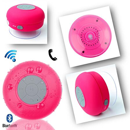 Su Geçirmez Mini Bluetooth Duş Hoparlörü (Pembe)