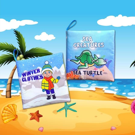 2 Kitap Tox İngilizce Kışlık Giysiler ve Deniz Canlıları Kumaş Sessiz Kitap E124 E122 - Bez Kitap , Eğitici Oyuncak , Yumuşak ve Hışırtılı