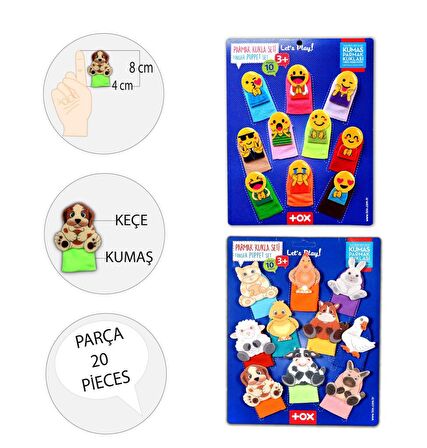 2 Set - 20 Parça Tox Emojiler ve Evcil Hayvanlar Parmak Kukla T106 T77-2