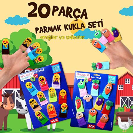 2 Set - 20 Parça Tox Emojiler ve Sebzeler Parmak Kukla T106 T104