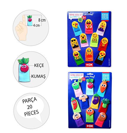 2 Set - 20 Parça Tox Emojiler ve Sebzeler Parmak Kukla T106 T104