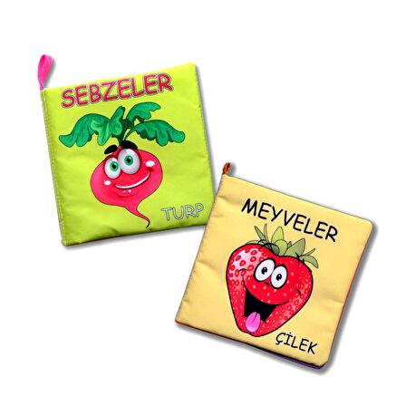 2 Kitap Tox Meyveler ve Sebzeler Kumaş Sessiz Kitap T113/T49 - Bez Kitap , Eğitici Oyuncak , Yumuşak ve Hışırtılı