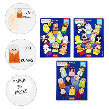 Tox 3 Set - 30 Parça Evcil , Vahşi Hayvanlar ve Aile Bireyleri Parmak Kukla T772 T782 T752