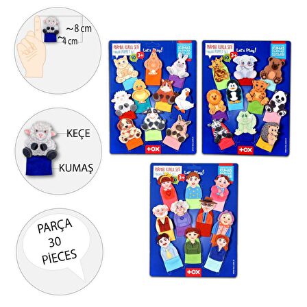 Tox 3 Set - 30 Parça Evcil , Vahşi Hayvanlar ve Aile Bireyleri Parmak Kukla T772 T782 T752