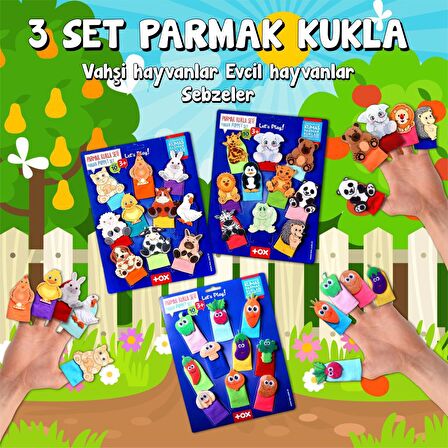 3 Set - 30 Parça Tox Evcil, Vahşi Hayvanlar ve Sebzeler Parmak Kukla T772 T782 T104