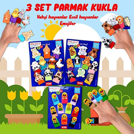 3 Set - 30 Parça Tox Evcil , Vahşi Hayvanlar ve Emojiler Parmak Kukla T77-2 T78-2 T106