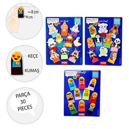 3 Set - 30 Parça Tox Evcil , Vahşi Hayvanlar ve Emojiler Parmak Kukla T77-2 T78-2 T106