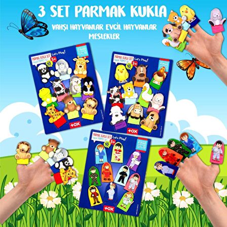 3 Set - 30 Parça Tox Evcil , Vahşi Hayvanlar ve Meslekler Parmak Kukla T77-1 T78-1 T76-1