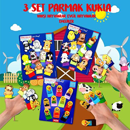3 Set - 30 Parça Tox Evcil , Vahşi Hayvanlar ve Emojiler Parmak Kukla T77-1 T78-1 T106