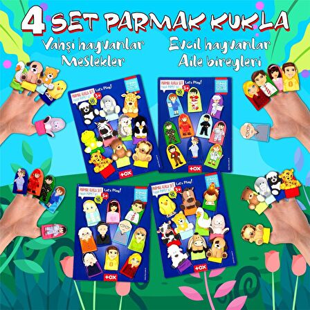 4 Set - 40 Parça Tox Meslekler, Aile Bireyleri, Evcil ve Vahşi Hayvanlar Parmak Kukla T77-1 T78-1 T76-1 T75-1