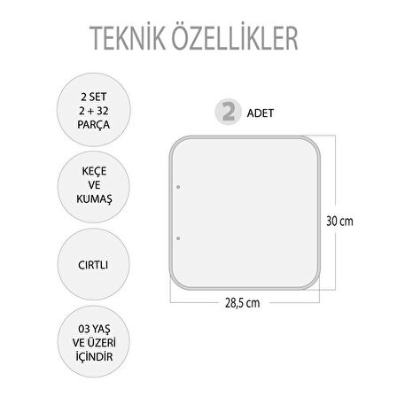 2 Set - 32 Parça Tox Mutfak ve Yatak Odası Keçe Cırtlı Aktivite Sayfası - Çocuk Etkinlik , Eğitici Oyuncak