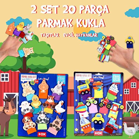 2 Set - 20 Parça Tox Taşıtlar ve Evcil Hayvanlar Parmak Kukla T77-2 T181