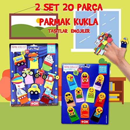 2 Set - 20 Parça Tox Taşıtlar ve Emojiler Parmak Kukla T106 T181