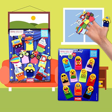 2 Set - 20 Parça Tox Taşıtlar ve Emojiler Parmak Kukla T106 T181