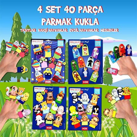 4 Set - 40 Parça Tox Meslekler, Taşıtlar, Evcil  ve Vahşi Hayvanlar Parmak Kukla T77-1 T78-1 T76-1 T181