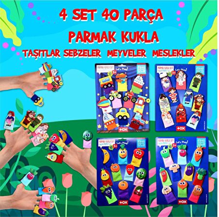 4 Set - 40 Parça Tox Meyveler , Sebzeler , Meslekler ve Taşıtlar Parmak Kukla T76-2 T105 T104 T181