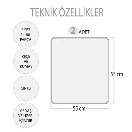 2 Set - 80 Parça Tox Rakamları ve Takvimi Öğreniyorum Keçe Cırtlı Duvar Panoları , Eğitici Oyuncak