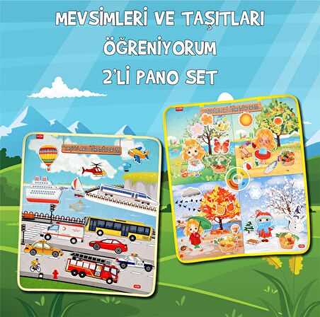 2 Set - 36 Parça Tox Mevsimler ve Taşıtları Öğreniyorum Keçe Cırtlı Duvar Panoları , Eğitici Oyuncak