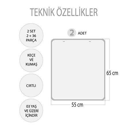 2 Set - 36 Parça Tox Mevsimler ve Taşıtları Öğreniyorum Keçe Cırtlı Duvar Panoları , Eğitici Oyuncak