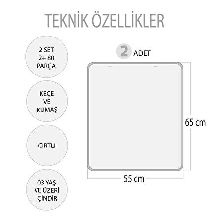 2 Set - 80 Parça Tox Evcil ve Vahşi Parça Birleştirme Oyunu Keçe Cırtlı Duvar Panoları , Eğitici Oyuncak