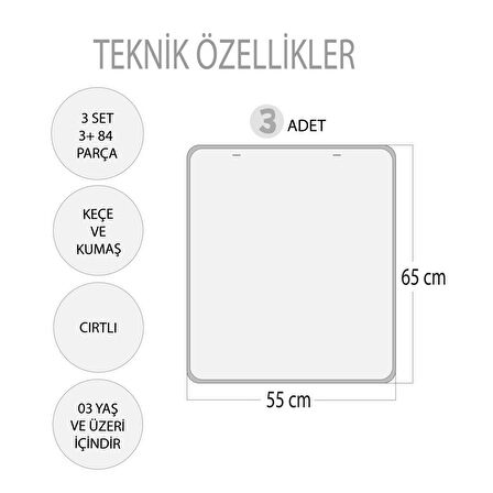 3 Set - 84 Parça Tox Büyük - Küçük Meyve, Sıradakini Biliyorum Yaz ve Kış Oyunu Keçe Cırtlı Duvar Panoları , Eğitici Oyuncak