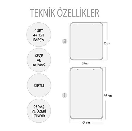 4 Set  151 Parça Tox İskelet , İç Organlar Sistemi , Takvim ve Rakamları Öğreniyorum Keçe Cırtlı Duvar Panoları , Eğitici Oyuncak