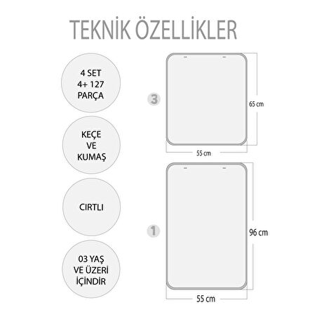 4 Set  127 Parça Tox İskelet , İç Organlar Sistemi , Takvim ve Duyguları Öğreniyorum Keçe Cırtlı Duvar Panoları , Eğitici Oyuncak