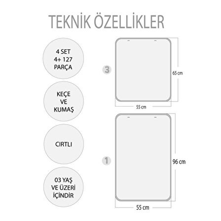 4 Set  127 Parça Tox İskelet , İç Organlar Sistemi , Takvim ve Duyguları Öğreniyorum Keçe Cırtlı Duvar Panoları , Eğitici Oyuncak