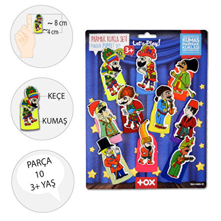 Tox Karagöz , Hacivat 10 Parça Parmak Kukla Set T224