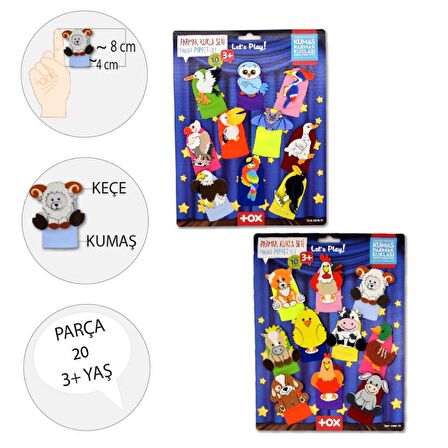 2 Set - 20 Parça Tox Çiftlik ve Uçan Hayvanlar Parmak Kukla T220 T222