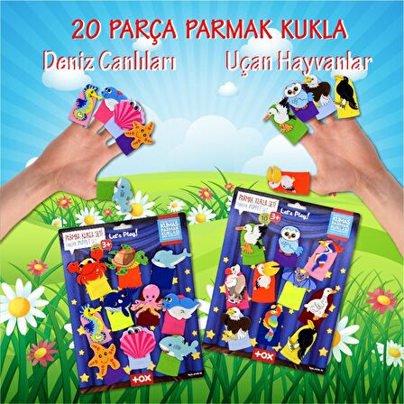 2 Set - 20 Parça Tox Deniz Canlıları ve Uçan Hayvanlar Parmak Kukla T221 T222