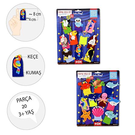 2 Set - 20 Parça Tox Deniz Canlıları ve Uçan Hayvanlar Parmak Kukla T221 T222