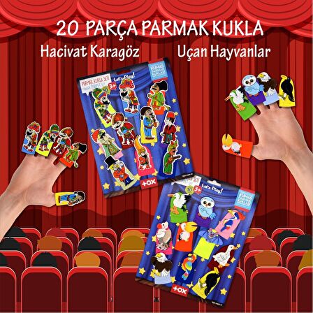 2 Set - 20 Parça Tox Hacivat Karagöz ve Uçan Hayvanlar Parmak Kukla T224 T222