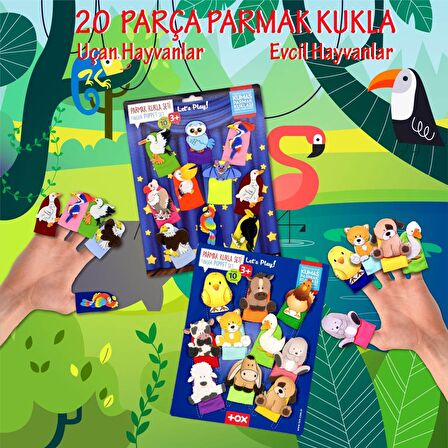 2 Set - 20 Parça Tox Evcil Hayvanlar ve Uçan Hayvanlar Parmak Kukla T77-1 T222