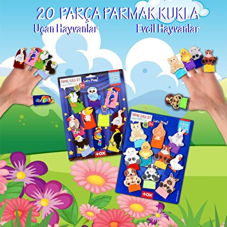 2 Set - 20 Parça Tox Evcil Hayvanlar ve Uçan Hayvanlar Parmak Kukla T77-2 T222
