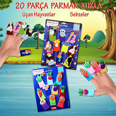 2 Set - 20 Parça Tox Sebzeler ve Uçan Hayvanlar Parmak Kukla T104 T222