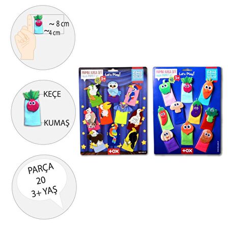 2 Set - 20 Parça Tox Sebzeler ve Uçan Hayvanlar Parmak Kukla T104 T222