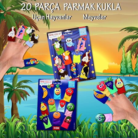 2 Set - 20 Parça Tox Meyveler ve Uçan Hayvanlar Parmak Kukla T105 T222