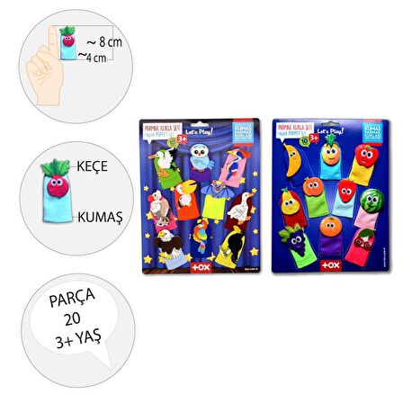 2 Set - 20 Parça Tox Meyveler ve Uçan Hayvanlar Parmak Kukla T105 T222