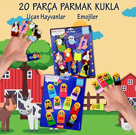 2 Set - 20 Parça Tox Emojiler ve Uçan Hayvanlar Parmak Kukla T106 T222