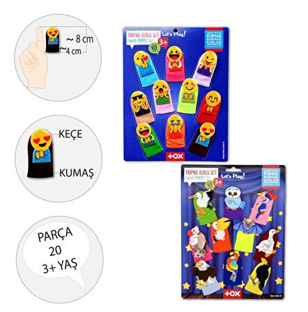 2 Set - 20 Parça Tox Emojiler ve Uçan Hayvanlar Parmak Kukla T106 T222