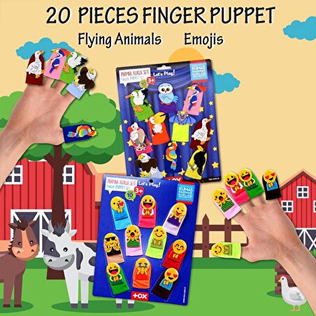 2 Set - 20 Parça Tox Emojiler ve Uçan Hayvanlar Parmak Kukla T106 T222