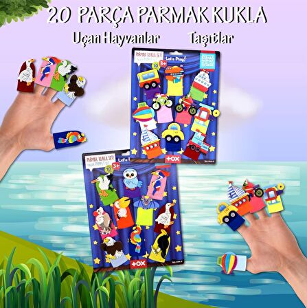 2 Set - 20 Parça Tox Taşıtlar ve Uçan Hayvanlar Parmak Kukla T181 T222