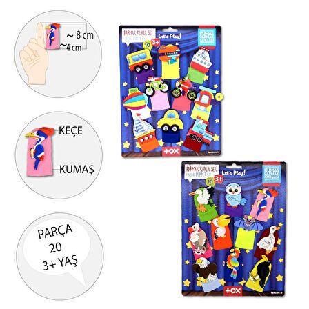 2 Set - 20 Parça Tox Taşıtlar ve Uçan Hayvanlar Parmak Kukla T181 T222