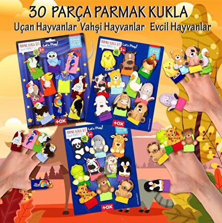 3 Set - 30 Parça Tox Vahşi, Evcil ve Uçan Hayvanlar Parmak Kukla T77-1 T78-1 T222