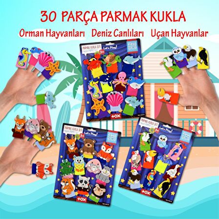3 Set - 30 Parça Tox Deniz Canlıları, Orman ve Uçan Hayvanlar Parmak Kukla T218 T221 T222