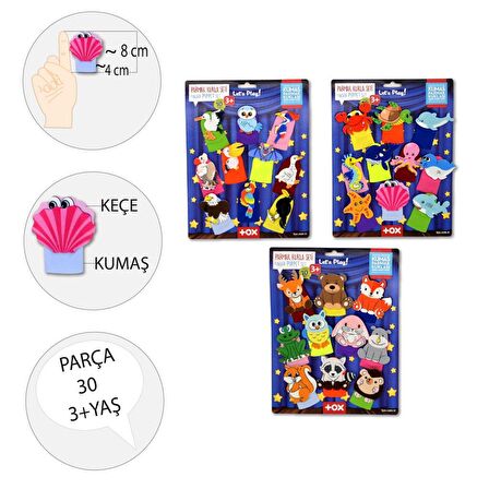 3 Set - 30 Parça Tox Deniz Canlıları, Orman ve Uçan Hayvanlar Parmak Kukla T218 T221 T222