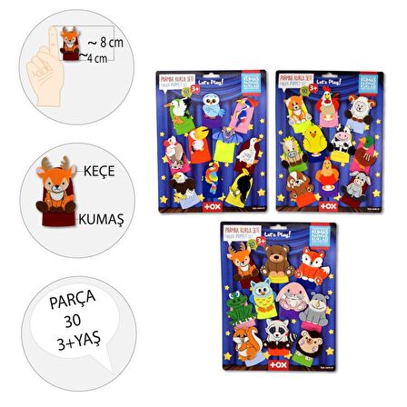 3 Set - 30 Parça Tox Orman, Çiftlik ve Uçan Hayvanlar Parmak Kukla T220 T218 T222