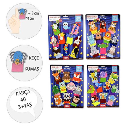 4 Set - 40 Parça Tox Sevimli Böcekler, Uçan, Safari ve Orman Hayvanlar Parmak Kukla T218 T219 T222 T223